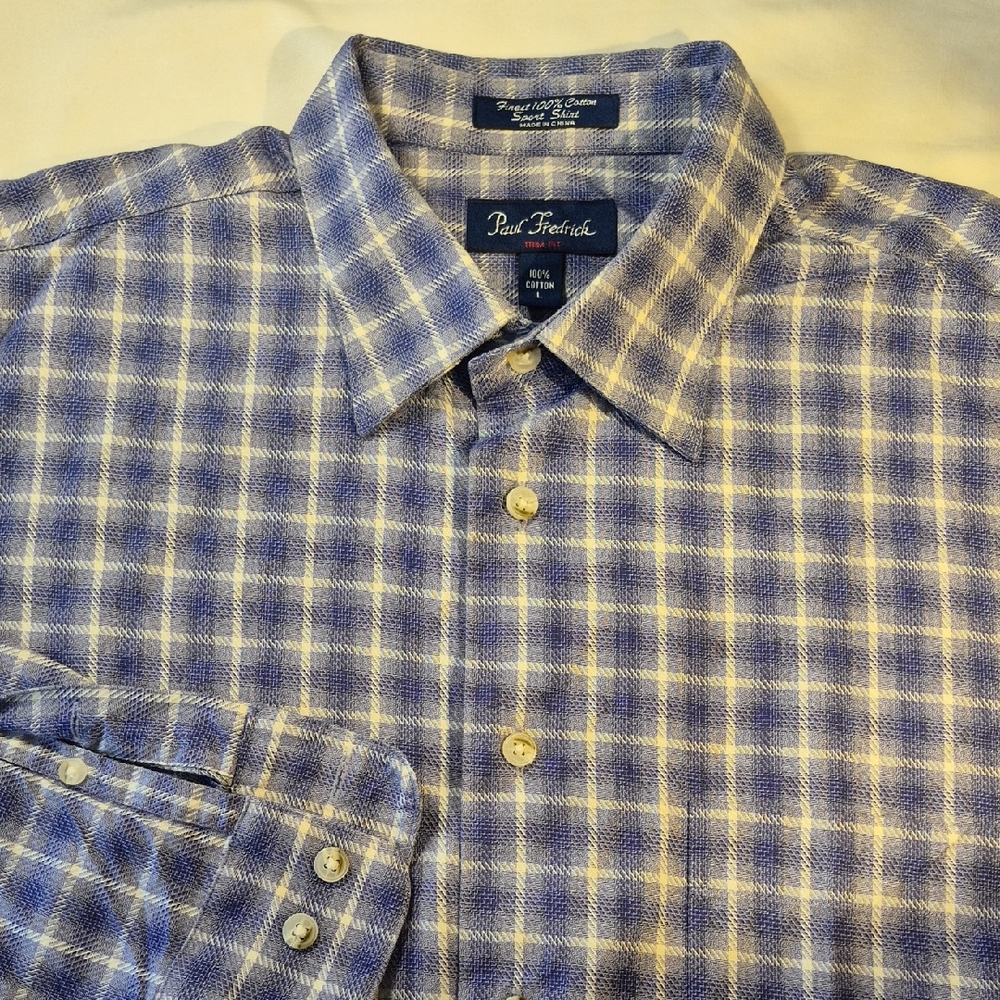 Paul Fredrick Long Sleeve Button Down Purple and White Plaid Men's Shirt